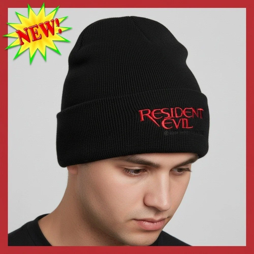 Resident Evil Beanie Hat Vintage 2002 Promo‎ Black Embroidered Logo Horror Knit